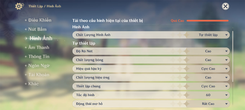 Thiết lập game Genshin Impact