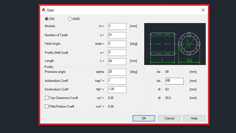 Nhập th&ocirc;ng số của b&aacute;nh răng bạn muốn vẽ