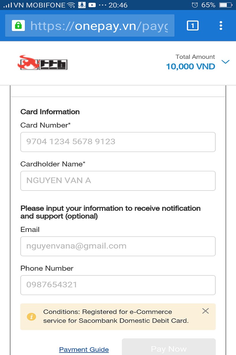 Nhập th&ocirc;ng tin 