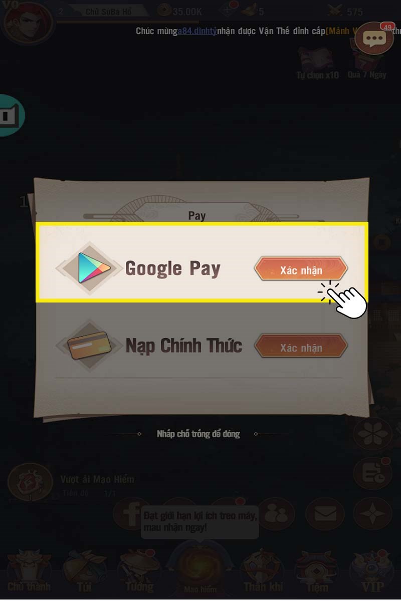 Nạp thẻ th&ocirc;ng qua Google Play