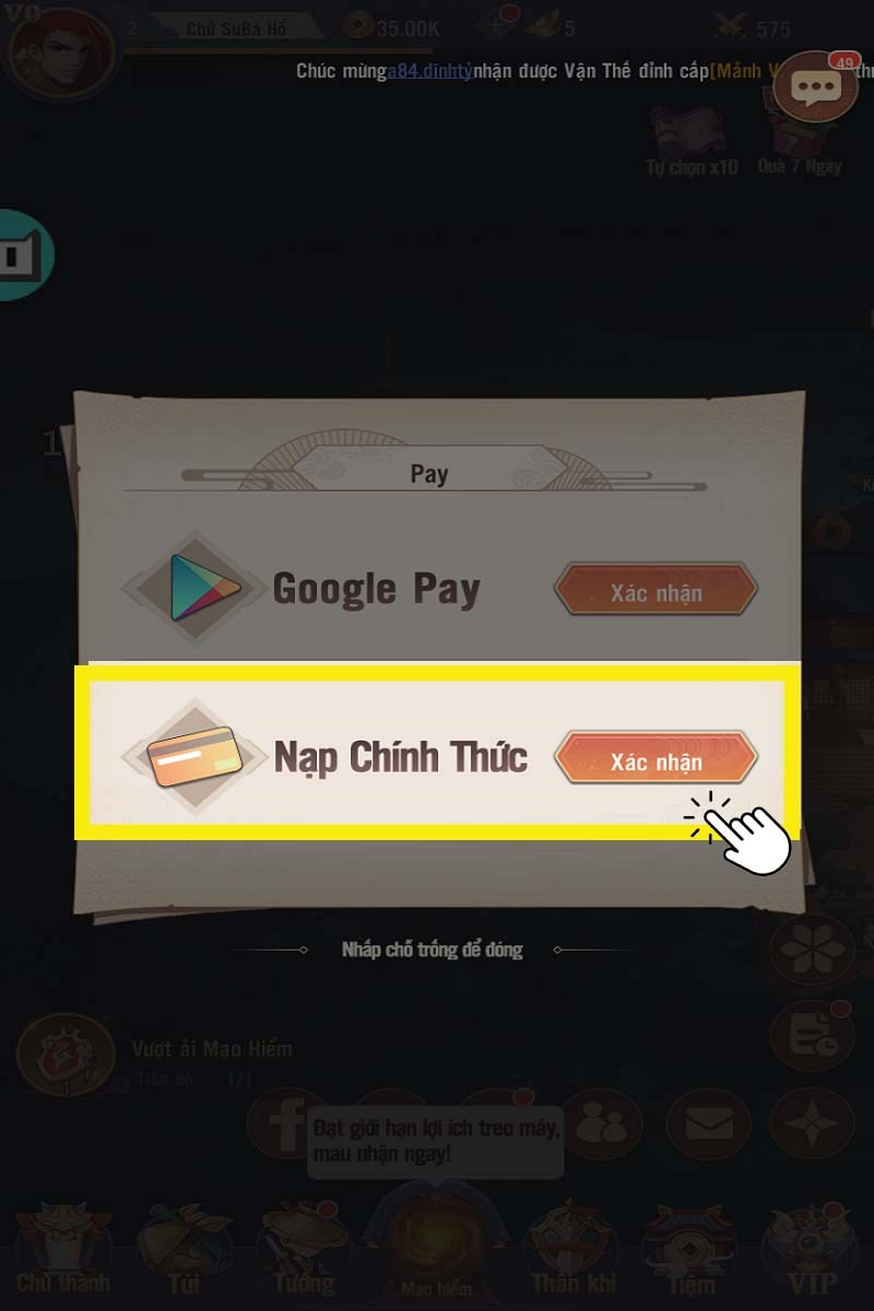 Nạp ch&iacute;nh thức