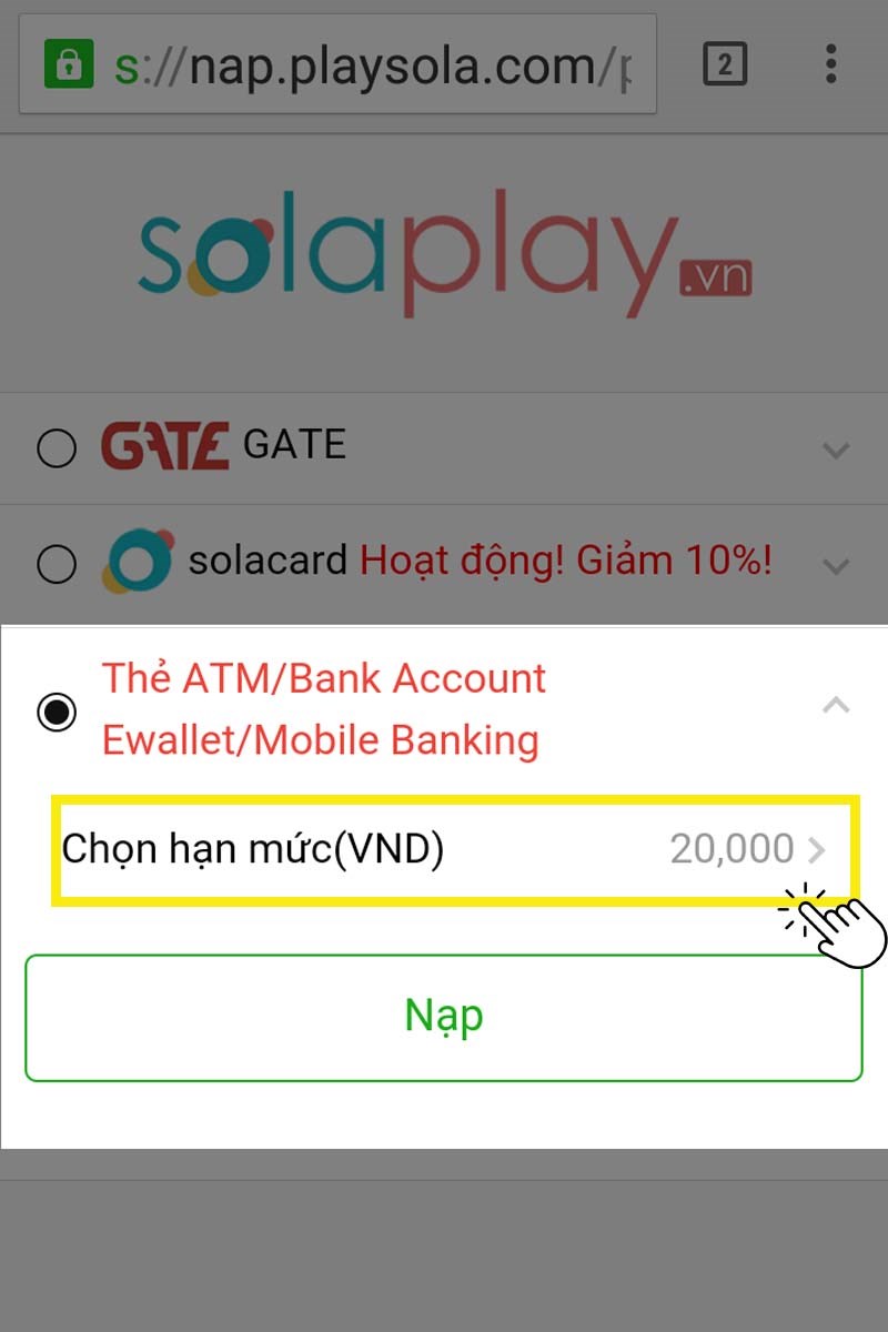 Nạp bằng thẻ ATM