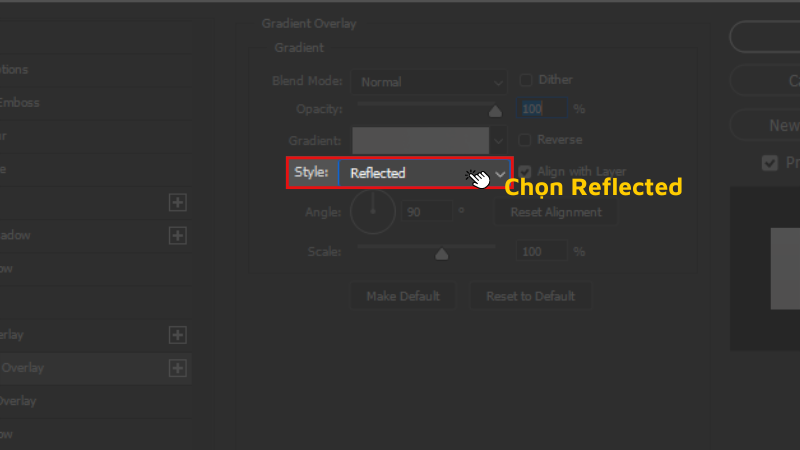  Chuyển Style từ Linear (mặc định) thành Reflected