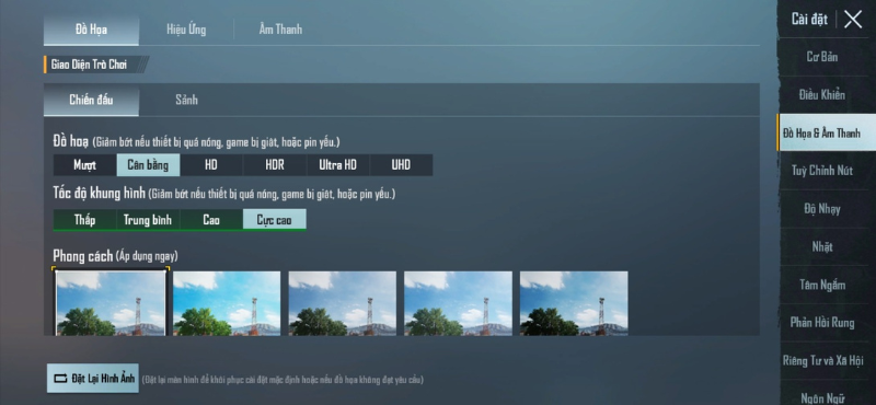 Thiết lập trong PUBG