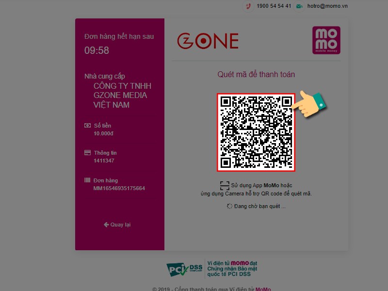 Quét mã QR để thanh toán