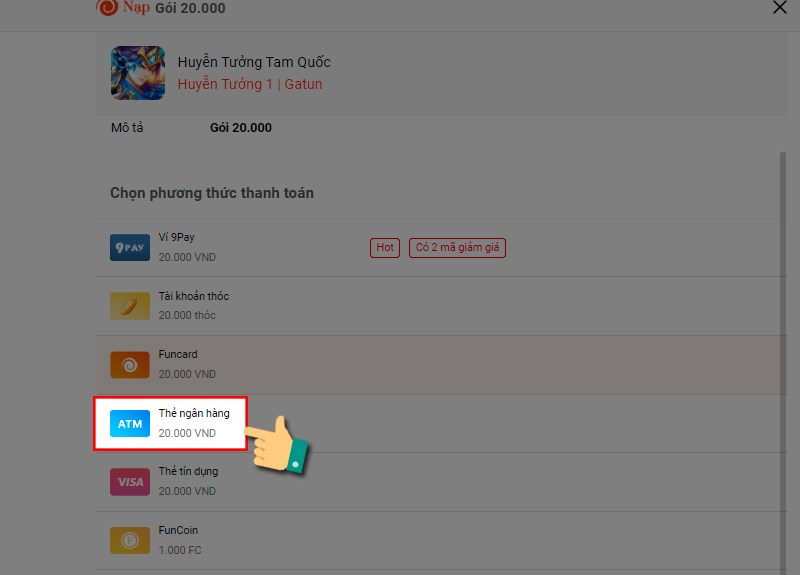Chọn thẻ ng&acirc;n h&agrave;ng