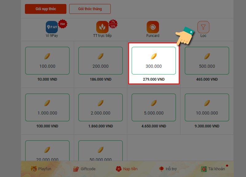 Chọn g&oacute;i nạp