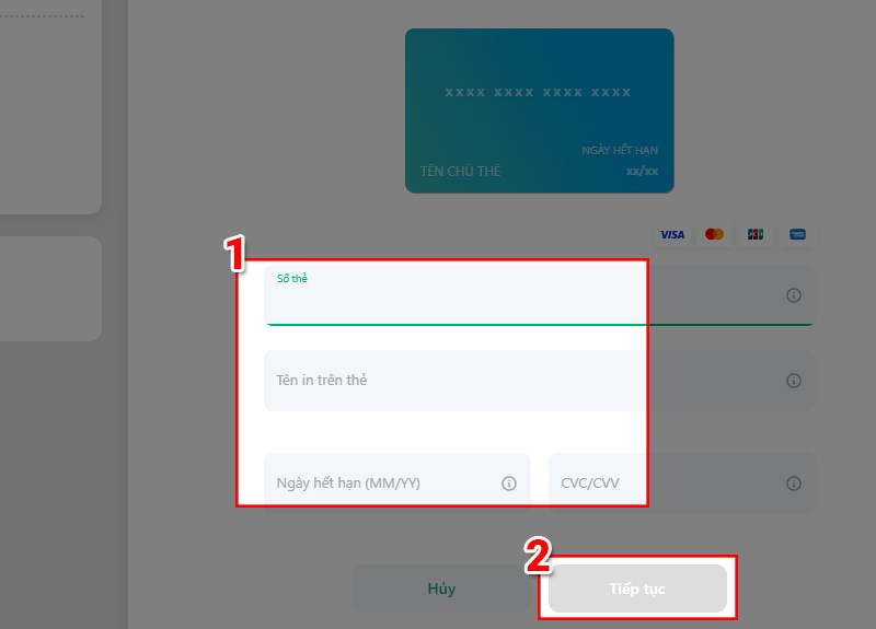Điền th&ocirc;ng tin thẻ