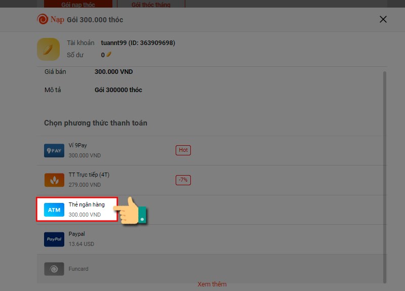 Chọn h&igrave;nh thức thanh to&aacute;n