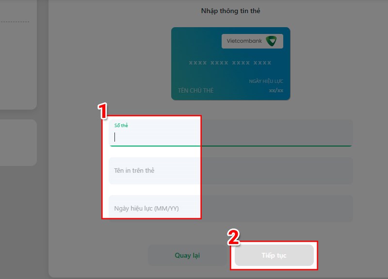 Điền th&ocirc;ng tin thẻ ng&acirc;n h&agrave;ng