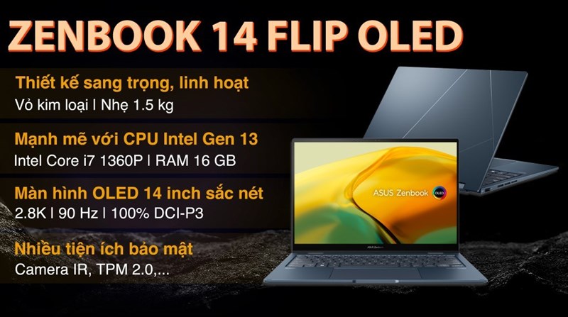 Laptop Asus Zenbook 14 Flip OLED sở hữu CPU thế hệ 13 vô cùng mạnh mẽ