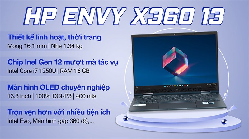 Laptop HP Envy X360 13 sở hữu tính năng gập 360 độ cực kỳ độc đáo.