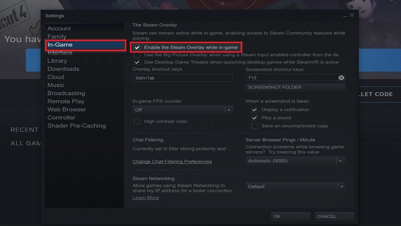 Steam Overlay trong mục In-game