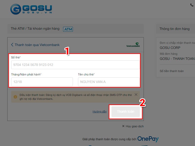 Điền thông tin thanh toán
