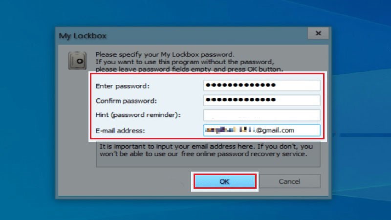 Nhập Password và email 