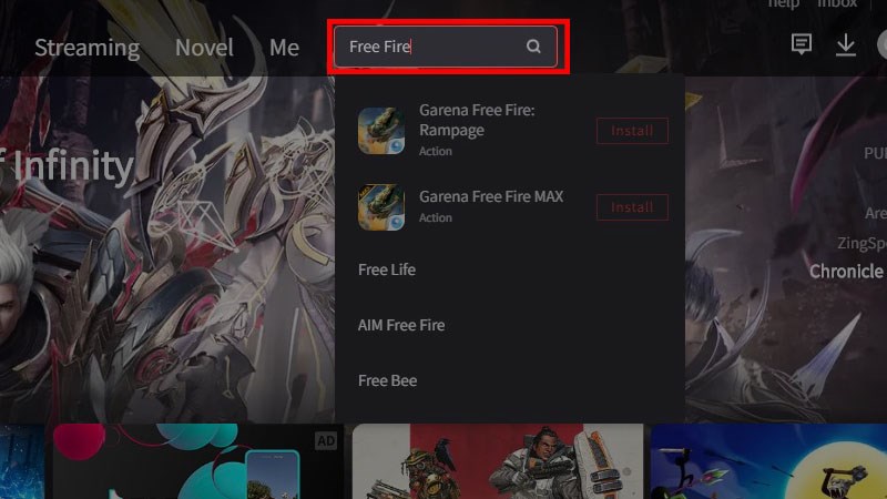 Điền Free Fire vào ô tìm kiếm