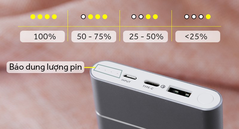 Đ&egrave;n LED b&aacute;o dung lượng pin