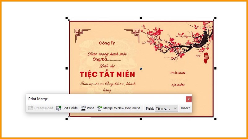 Cửa sổ Print Merge hiện ra