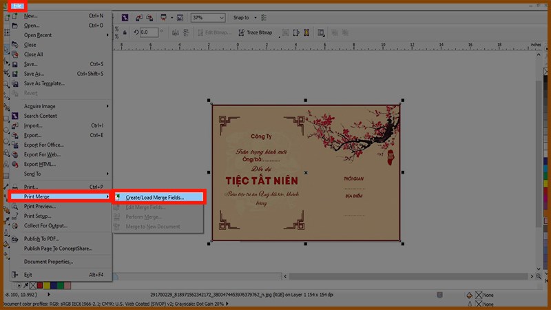 Print Merge trong Menu File