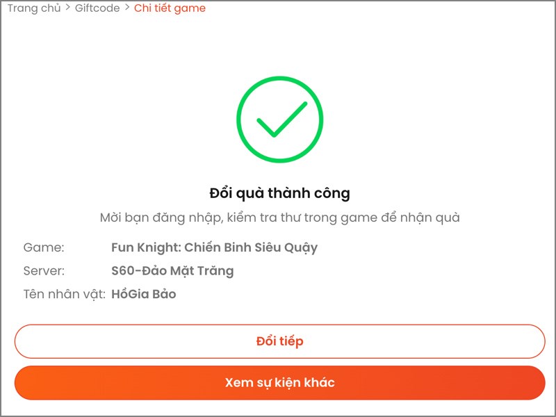 Nhập code th&agrave;nh c&ocirc;ng
