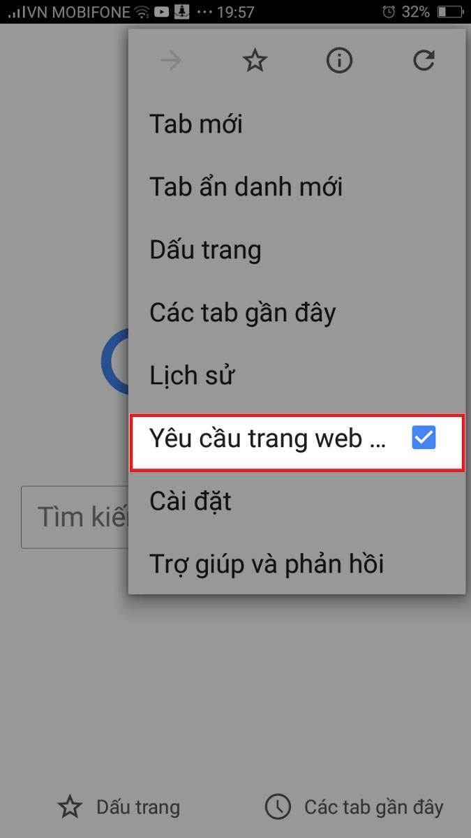 Mục Yêu cầu trang web cho máy tính