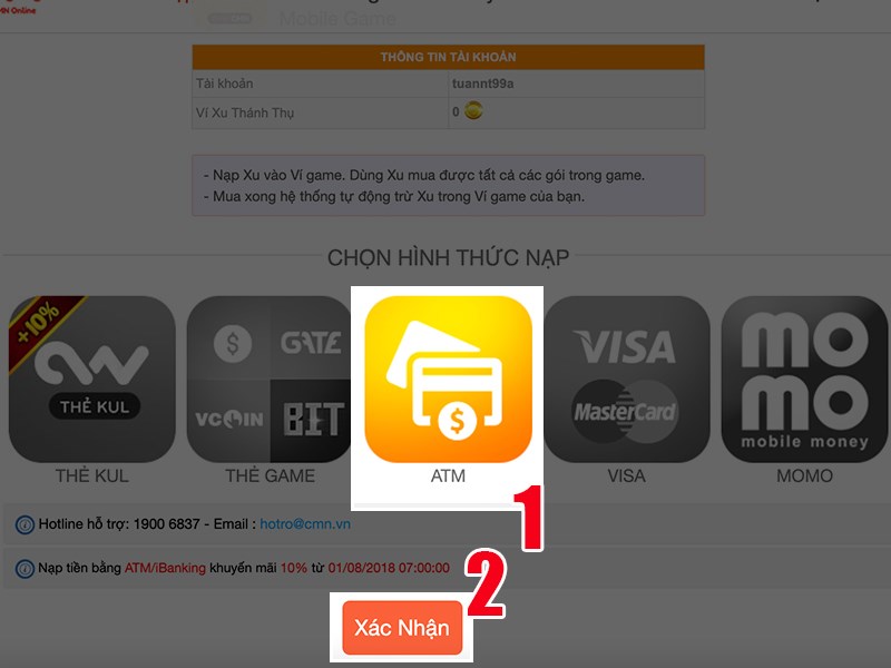 Chọn h&igrave;nh thức thanh to&aacute;n thẻ ATM