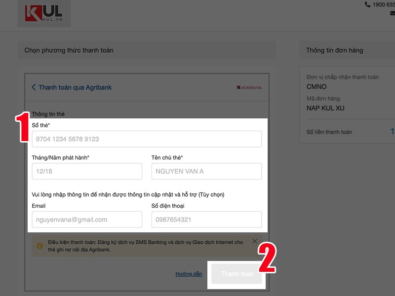Nhập th&ocirc;ng tin thẻ thanh to&aacute;n