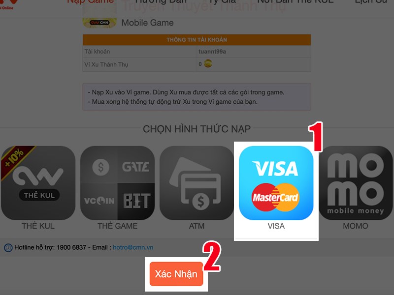 Chọn h&igrave;nh thức thanh to&aacute;n thẻ t&iacute;n dụng