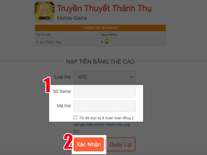 Điền th&ocirc;ng tin thẻ