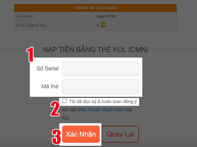 Điền th&ocirc;ng tin thẻ
