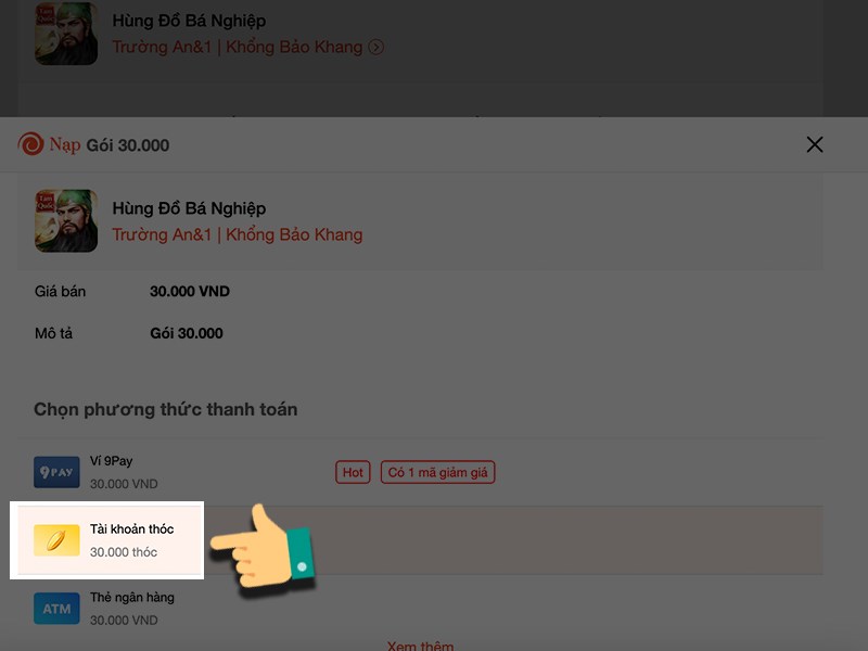 Chọn tài khoản thóc