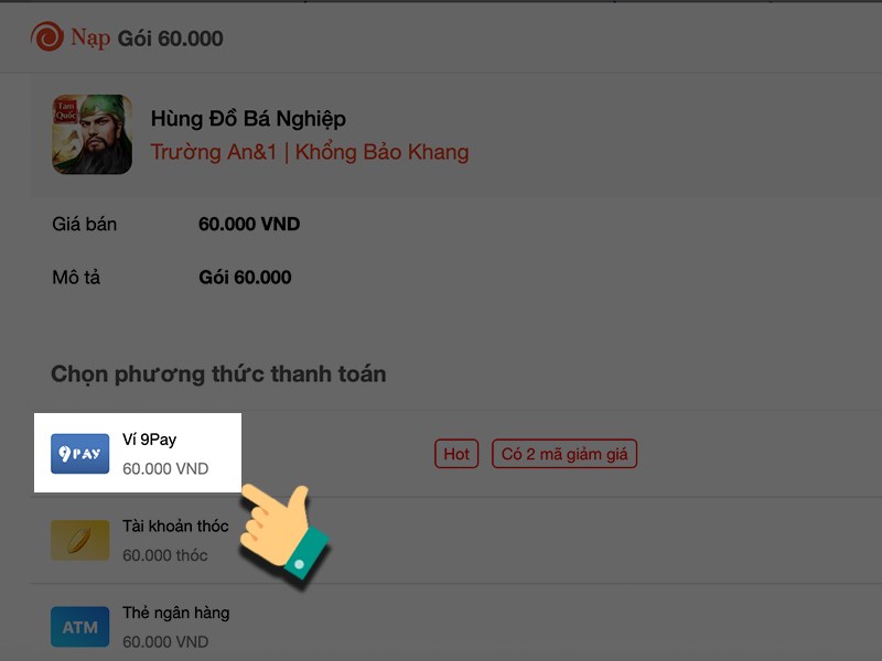 Chọn ví 9Pay