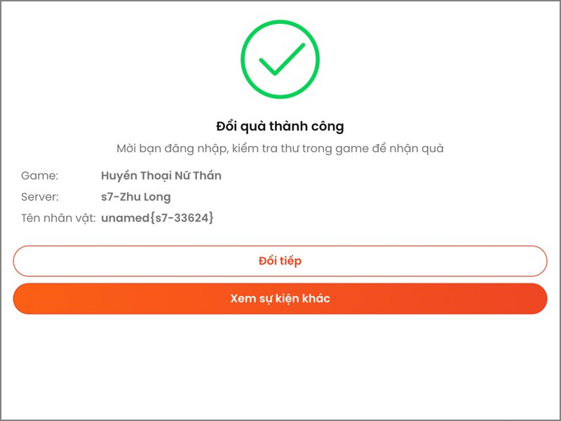 Nhập code thành công