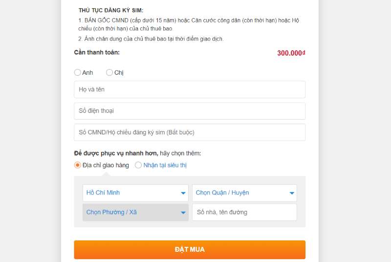 Điền thông tin và đặt mua