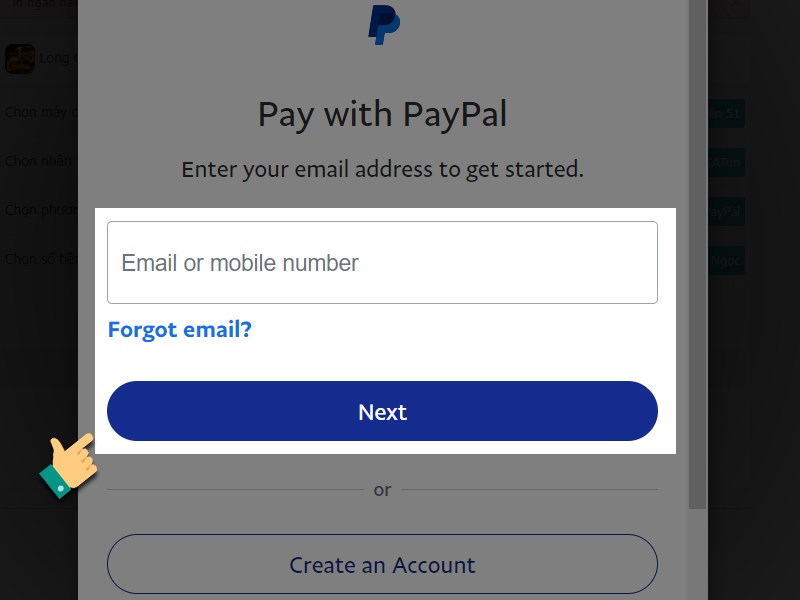 Điền thông tin tài khoản Paypal