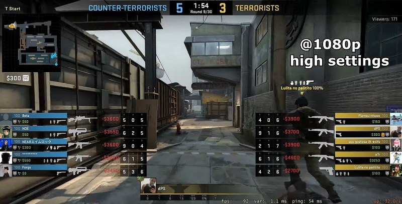 FPS đạt được trung bình là 117 khi test trên game CS:GO