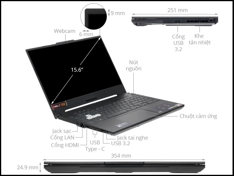 Vị trí bố trí cổng kết nối của Asus TUF Gaming