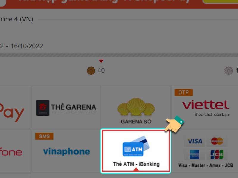 Chọn phương thức thanh toán thẻ ATM