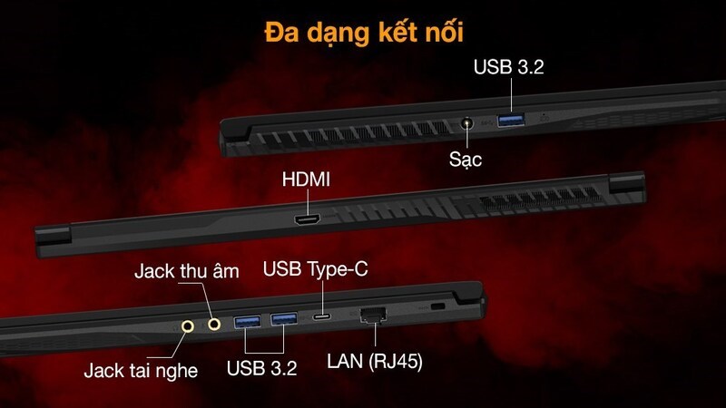 Vị tr&iacute; bố tr&iacute; cổng kết nối của MSI Gaming GF63 Thin