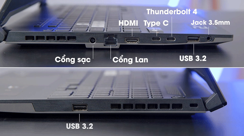 Vị trí bố trí các cổng của Asus TUF Dash F15