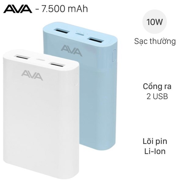 Pin sạc dự ph&ograve;ng 7.500 mAh AVA LJ JP195