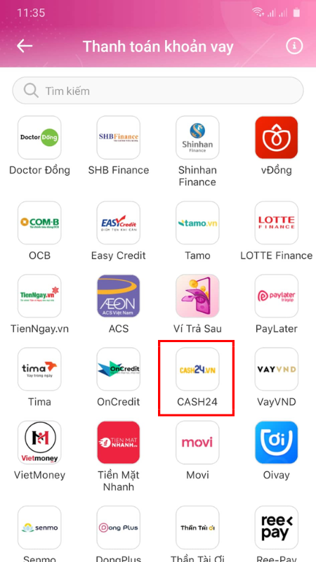 Chọn thanh to&aacute;n bằng Cash24