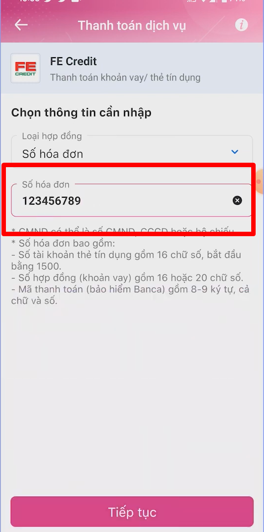 Ngoài ra bạn có thể nhập số CMND nếu không nhớ số hoá đơn