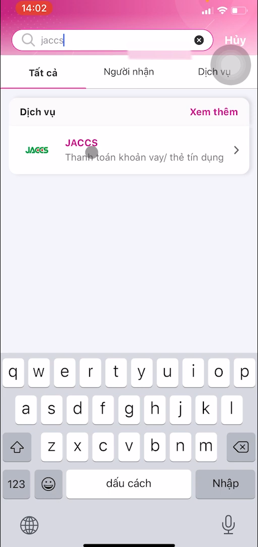 Bấm JACCS vào thanh tìm kiếm và chọn