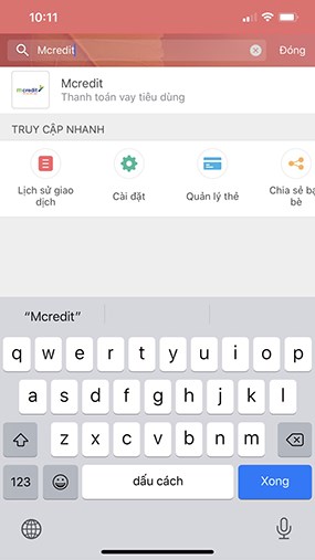 Bấm Mcredit v&agrave;o thanh t&igrave;m kiếm v&agrave; chọn