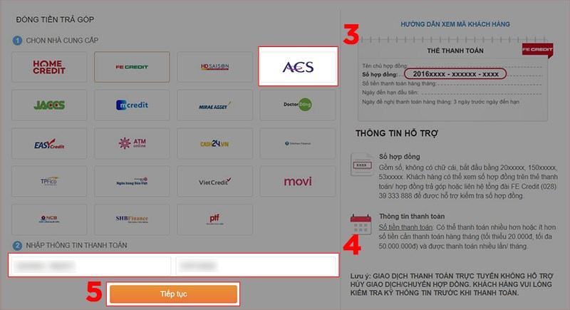 Chọn Nhà cung cấp là ACS và nhập Thông tin thanh toán Chọn Nhà cung cấp là ACS và nhập Thông tin thanh toán