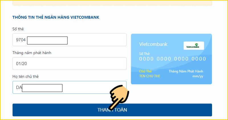 Nhập thông tin của thẻ Ngân hàng Nhập thông tin của thẻ Ngân hàng