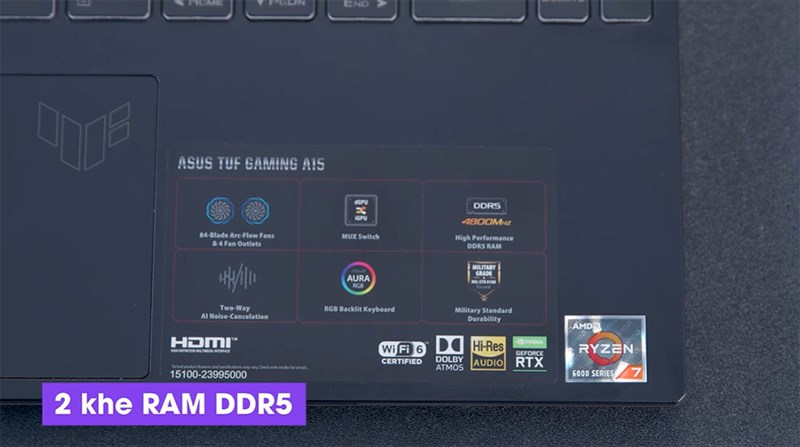 Asus TUF Gaming A15 trang bị đến 2 khe RAM DDR5 