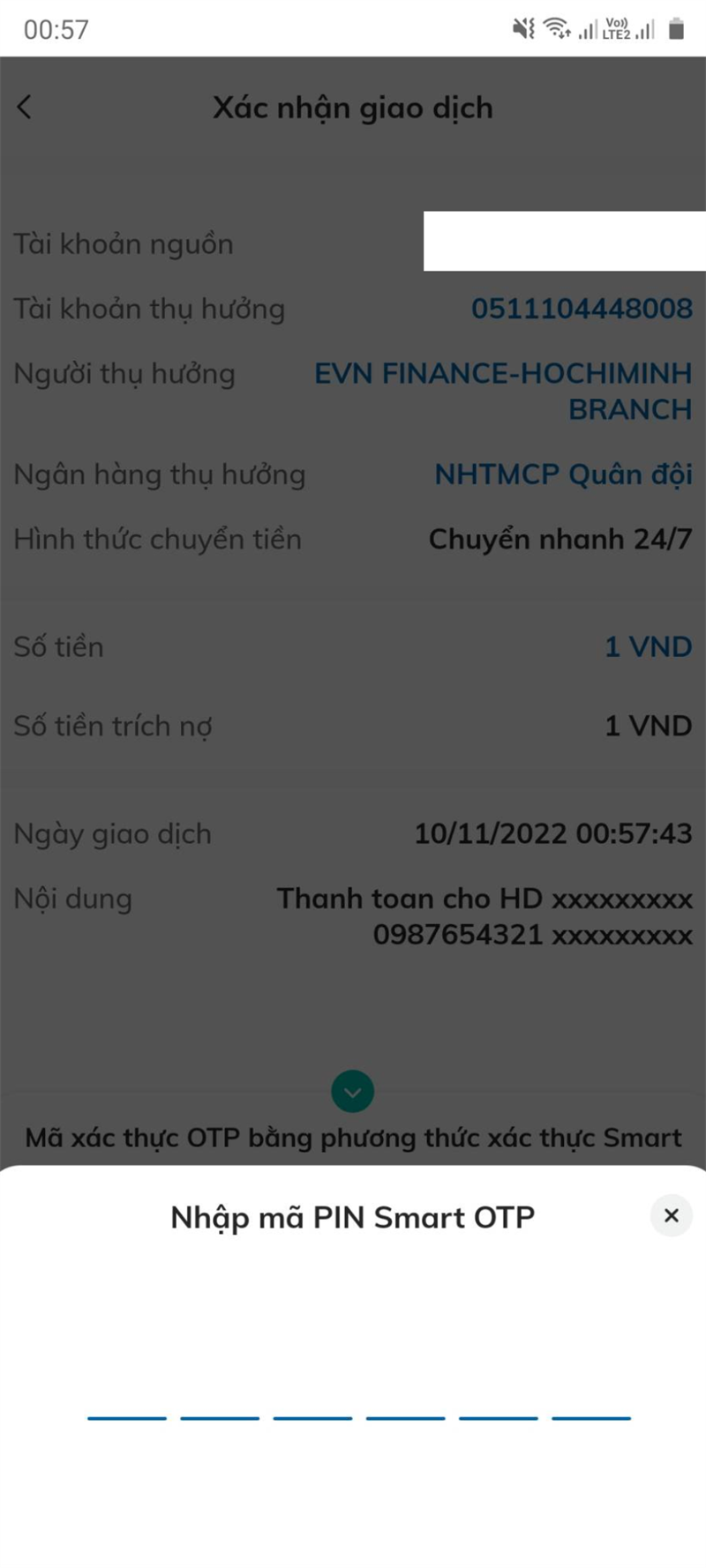 X&aacute;c nhận chuyển khoản