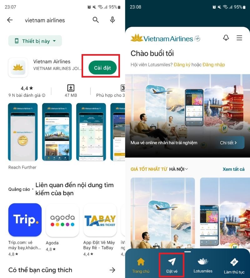 Tải ứng dụng v&agrave; chọn đặt v&eacute;
